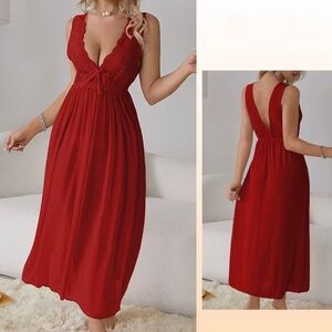 Elegant Red Lace Nightgown